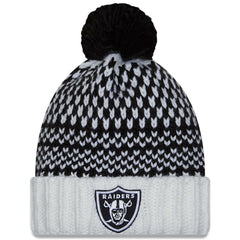 Las Vegas Raiders New Era Women's 2023 NFL Crucial Catch Cuffed Pom Knit Hat - Black/White - NFL