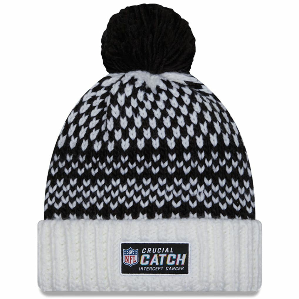 Las Vegas Raiders New Era Women's 2023 NFL Crucial Catch Cuffed Pom Knit Hat - Black/White - NFL