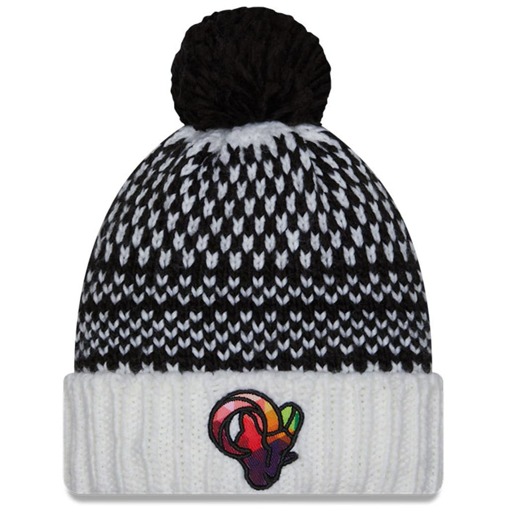 Los Angeles Rams New Era Women's 2023 NFL Crucial Catch Cuffed Pom Knit Hat - Black/White - NFL