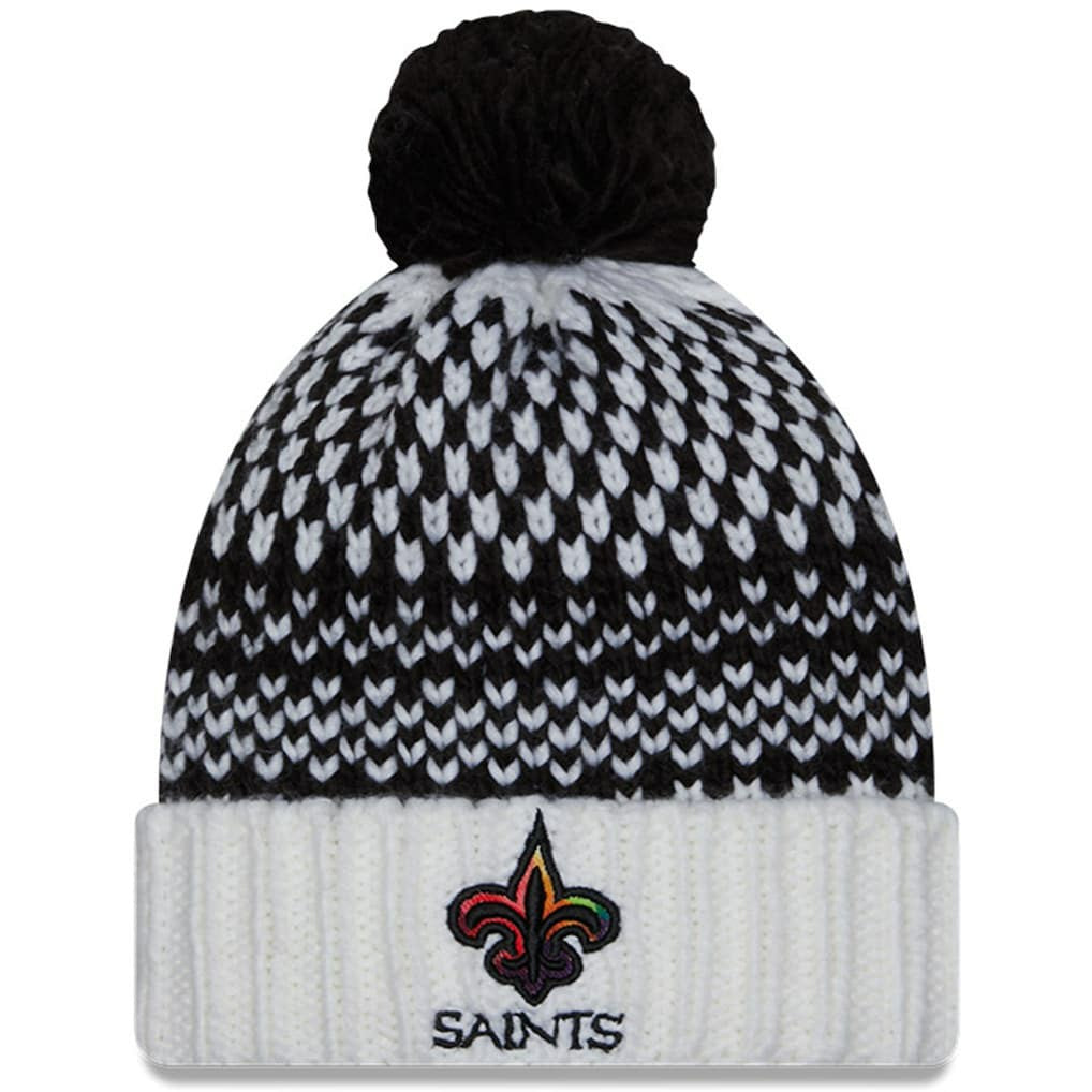 New Orleans Saints New Era Women's 2023 NFL Crucial Catch Cuffed Pom Knit Hat - Black/White - NFL