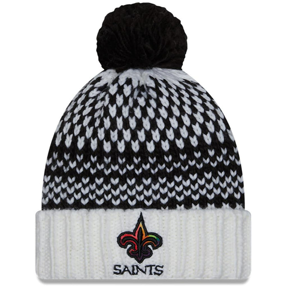 New Orleans Saints New Era Women's 2023 NFL Crucial Catch Cuffed Pom Knit Hat - Black/White - NFL