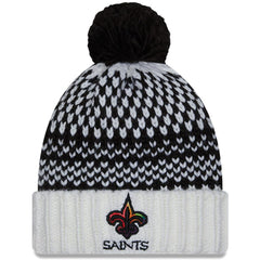 New Orleans Saints New Era Women's 2023 NFL Crucial Catch Cuffed Pom Knit Hat - Black/White - NFL
