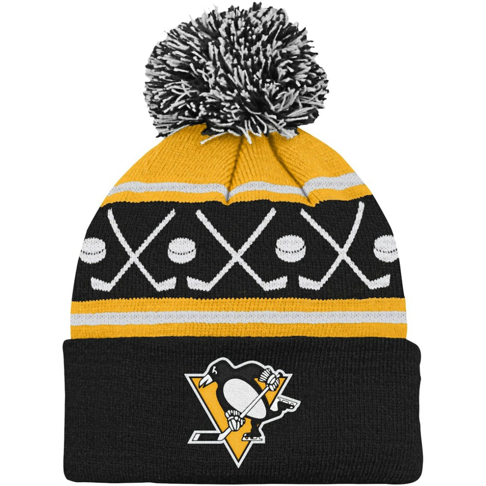 Pittsburgh Penguins Preschool Faceoff Cuffed Knit Hat with Pom - Black | NHL Clearance