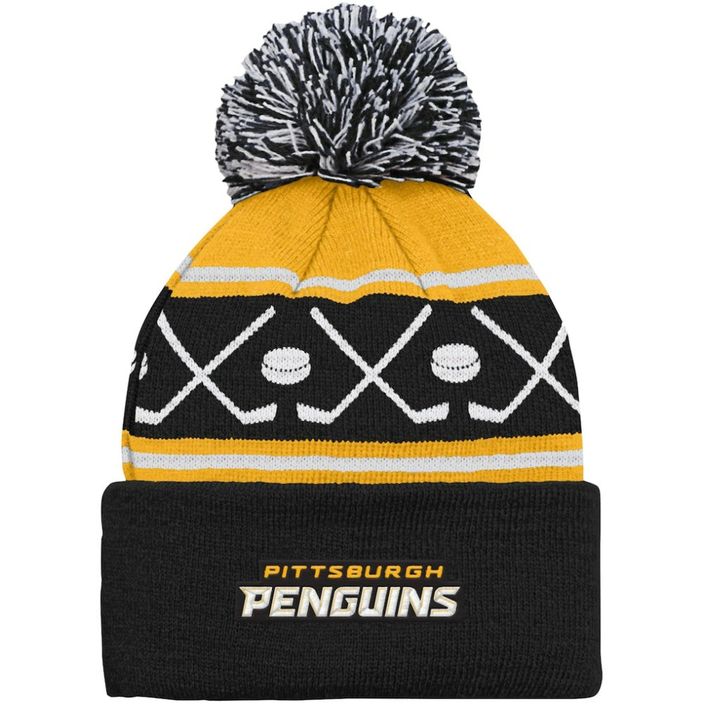 Pittsburgh Penguins Preschool Faceoff Cuffed Knit Hat with Pom - Black | NHL Clearance