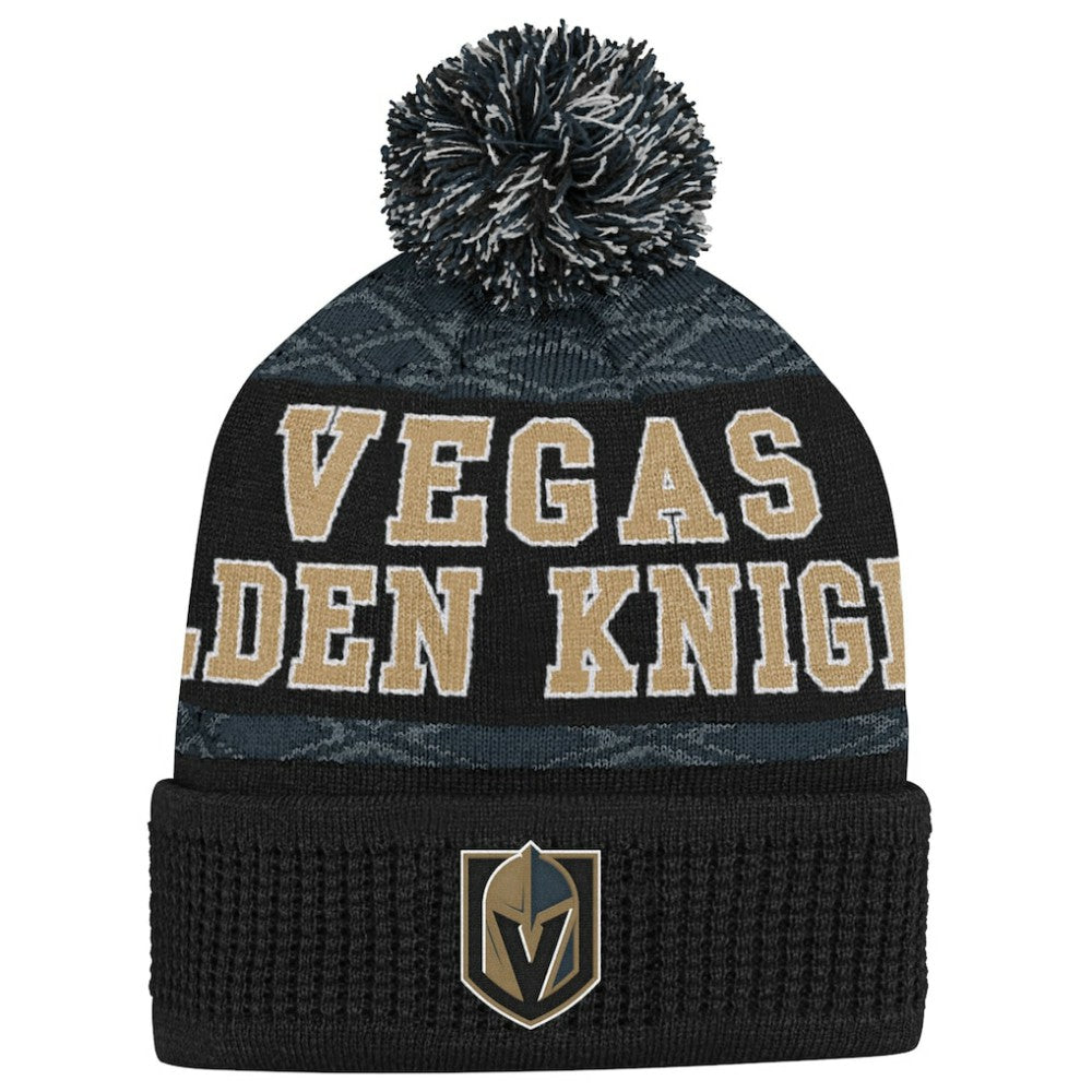 Vegas Golden Knights Youth Puck Cuffed Knit Hat with Pom - Black | NHL discount