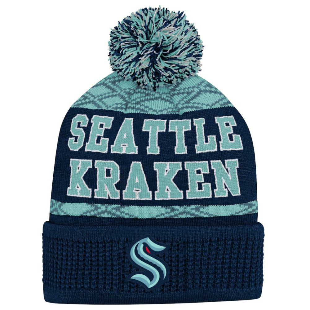 Seattle Kraken Youth Puck Cuffed Knit Hat with Pom - Deep Sea Blue | NHL discount