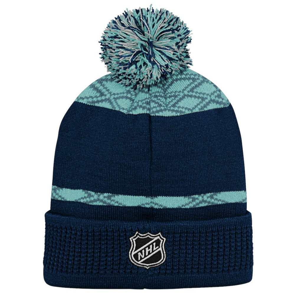 Seattle Kraken Youth Puck Cuffed Knit Hat with Pom - Deep Sea Blue | NHL discount