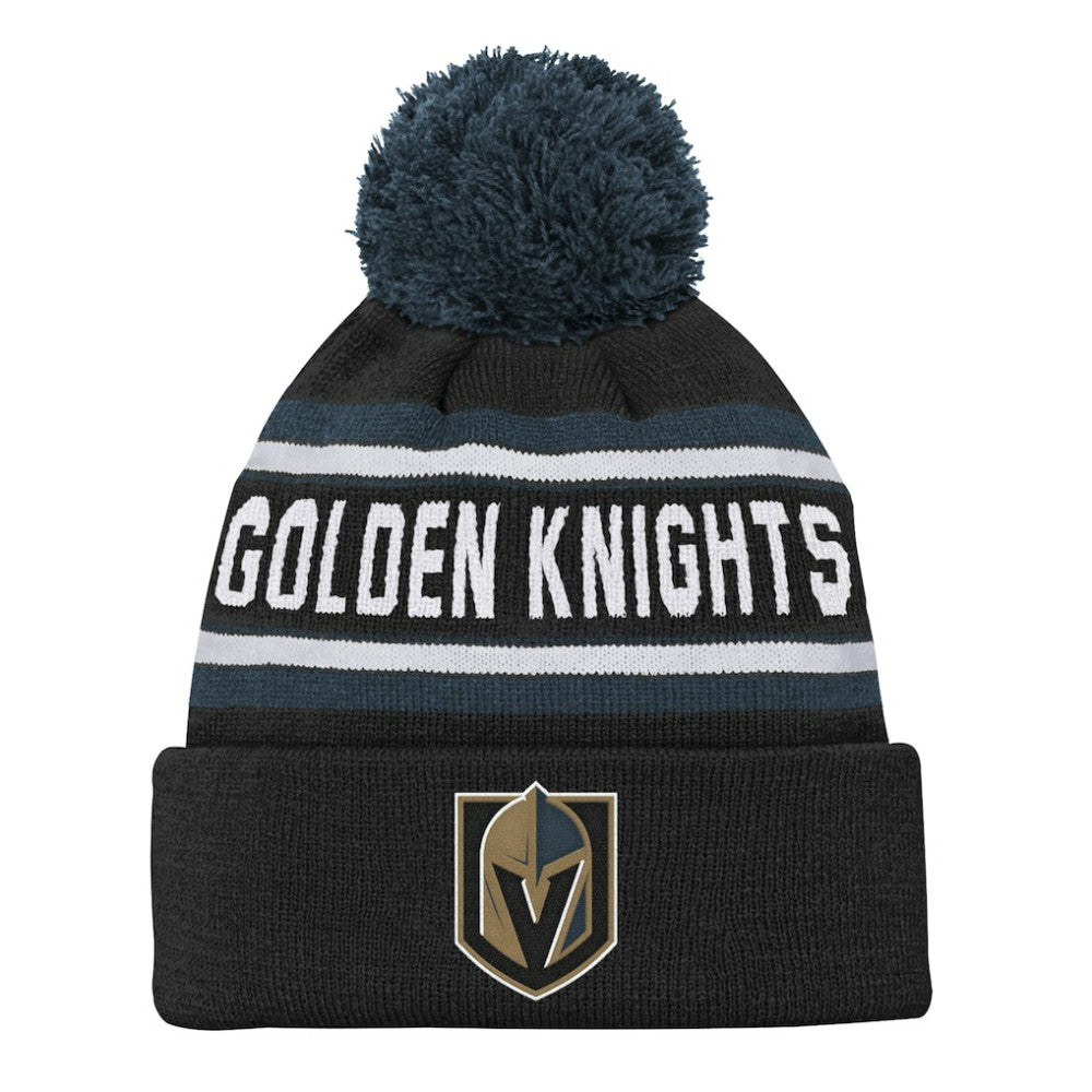 Vegas Golden Knights Youth Jacquard Cuffed Knit Hat with Pom - Black | NHL Lifestyle