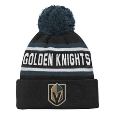 Vegas Golden Knights Youth Jacquard Cuffed Knit Hat with Pom - Black | NHL Lifestyle