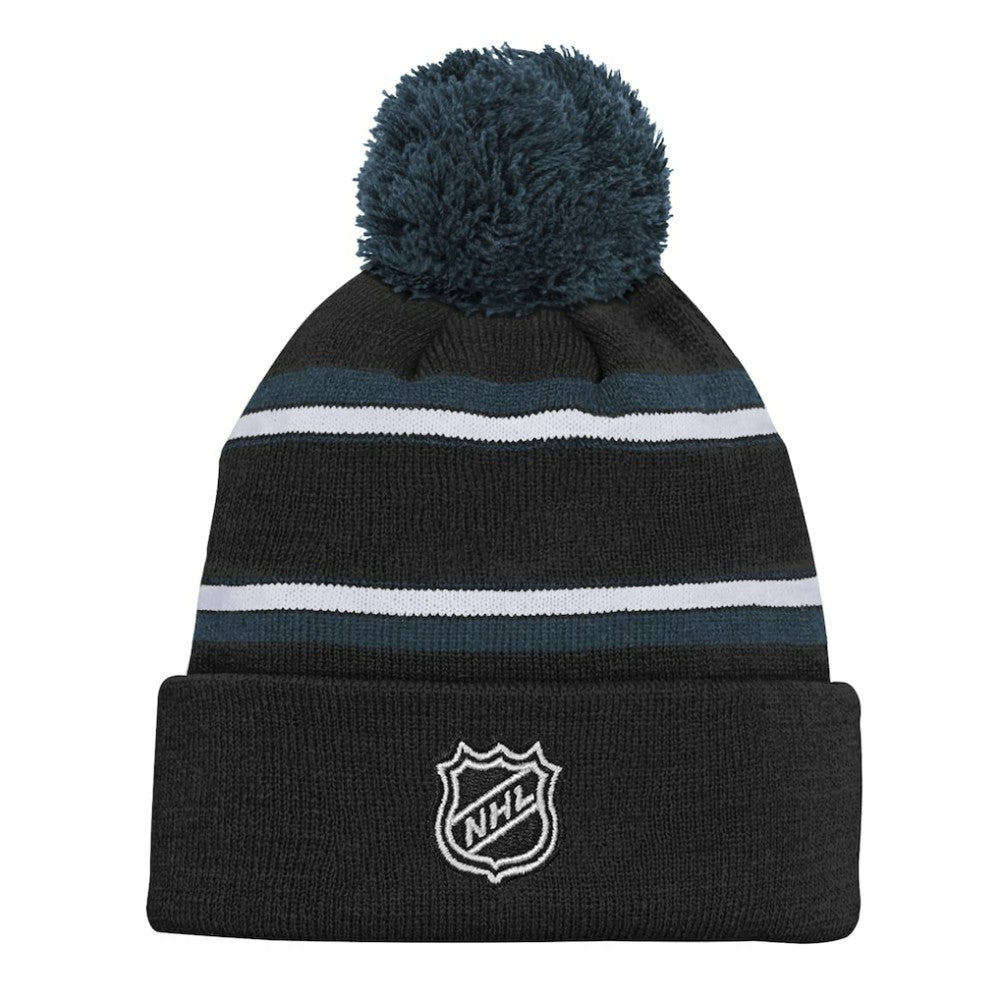 Vegas Golden Knights Youth Jacquard Cuffed Knit Hat with Pom - Black | NHL Lifestyle