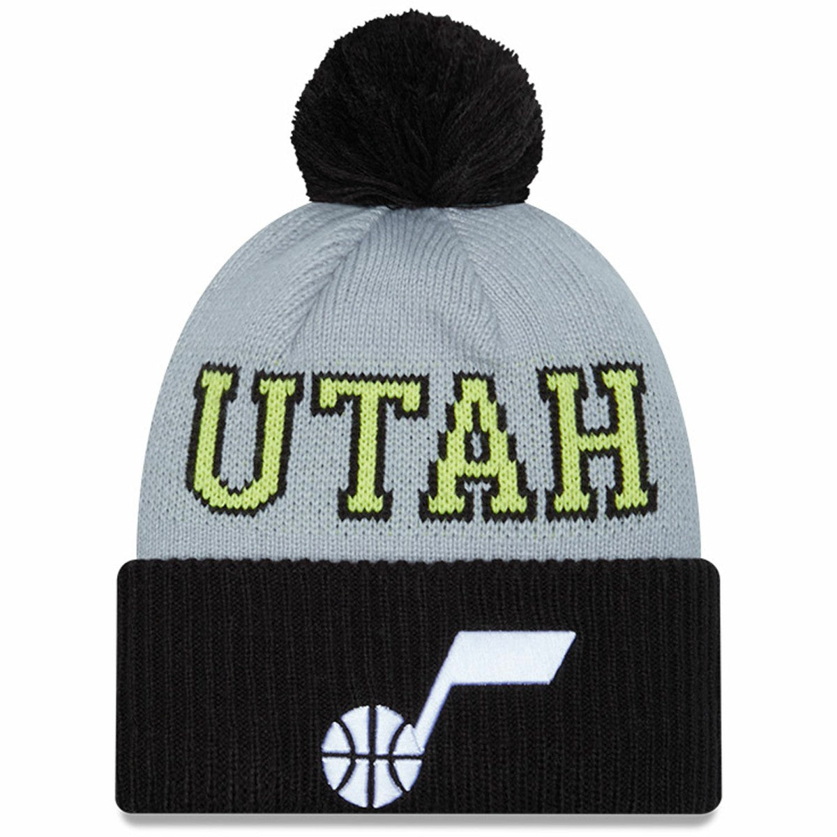 New Era Utah Jazz Tip-Off Two-Tone Cuffed Knit Hat with Pom Black/Gray