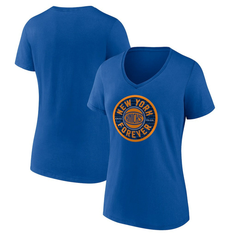 New York Knicks Women's Huddle V-Neck T-Shirt Blue