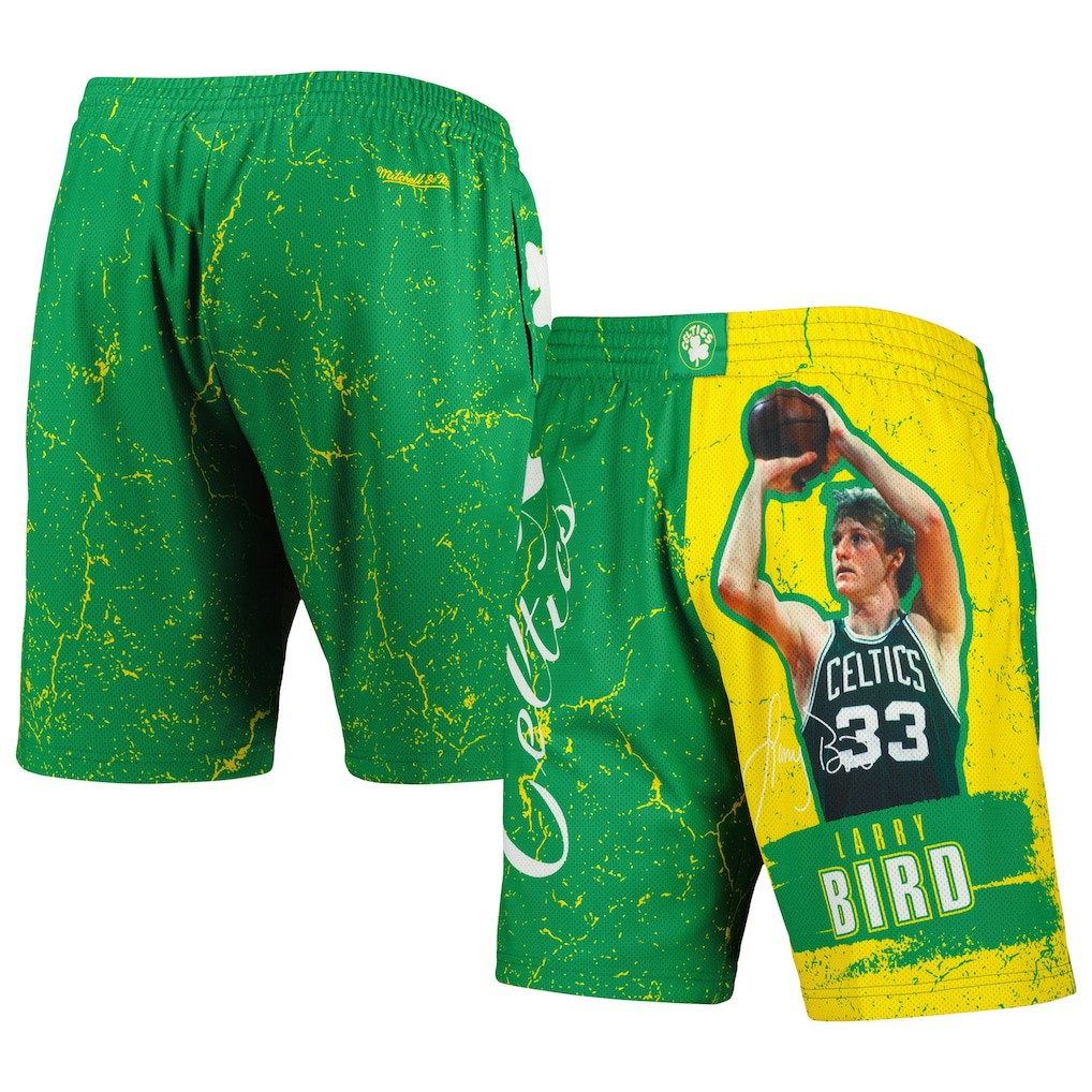 Mitchell & Ness Larry Bird Boston Celtics Hardwood Classics Player Burst Shorts Kelly Green