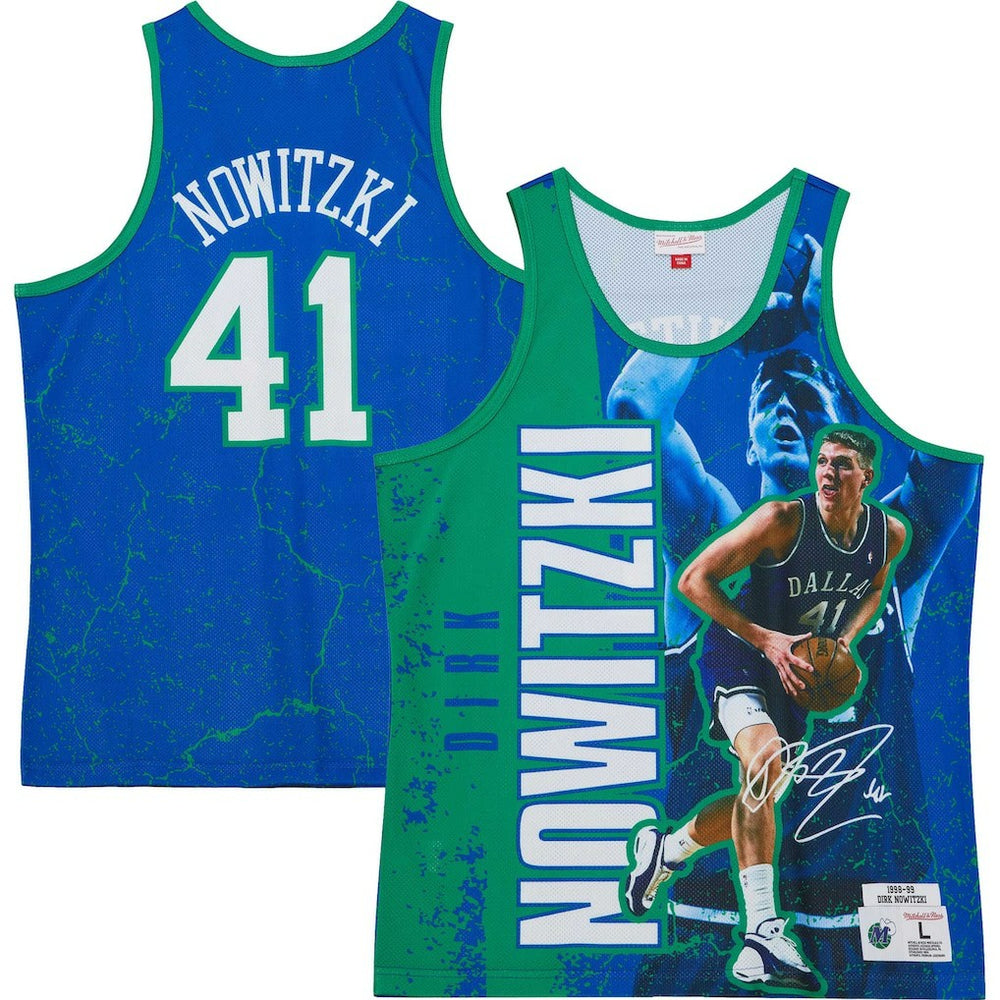 Mitchell & Ness Dirk Nowitzki Dallas Mavericks Hardwood Classics Player Burst Tank Top Blue