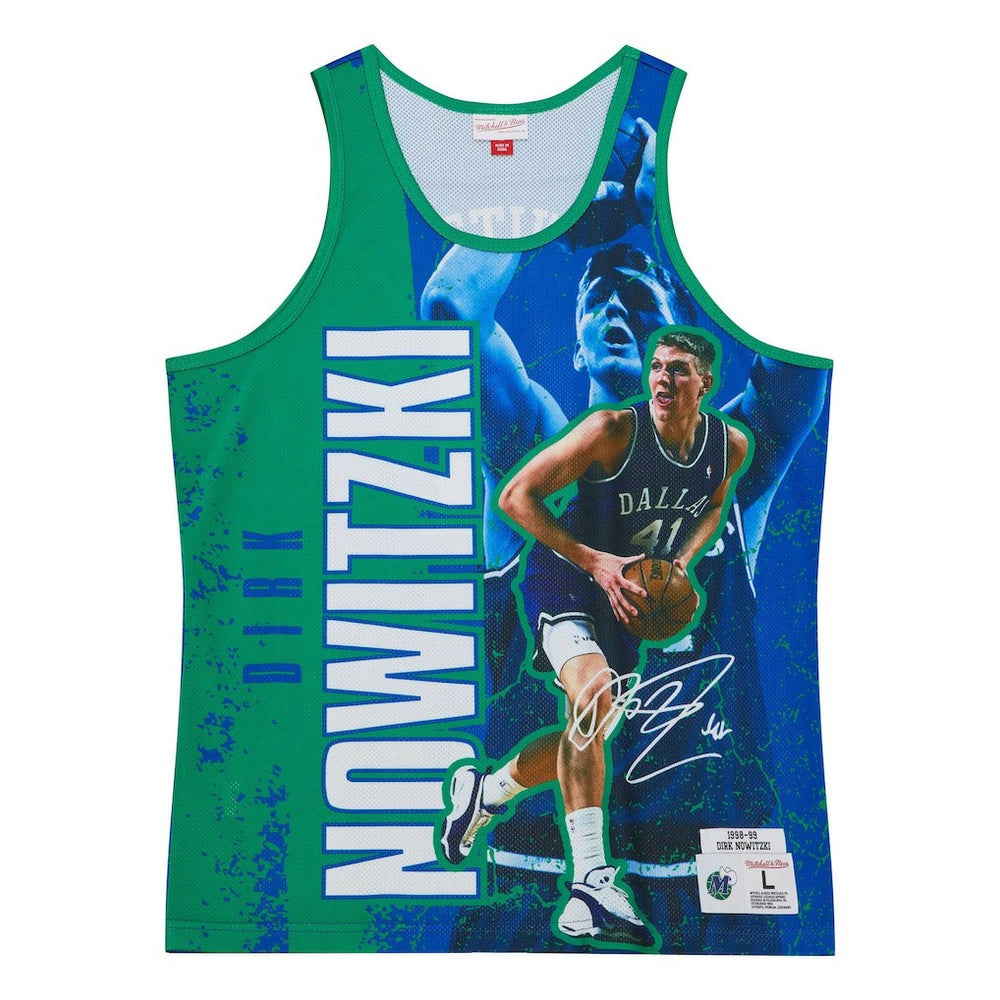 Mitchell & Ness Dirk Nowitzki Dallas Mavericks Hardwood Classics Player Burst Tank Top Blue