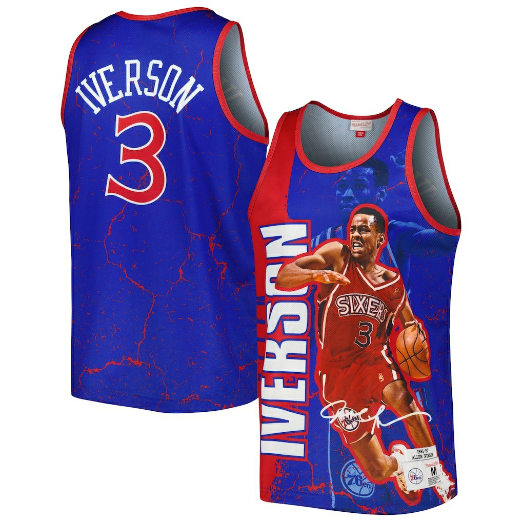 Mitchell & Ness Allen Iverson Philadelphia 76ers 1996-97 Hardwood Classics Player Burst Tank Top Royal