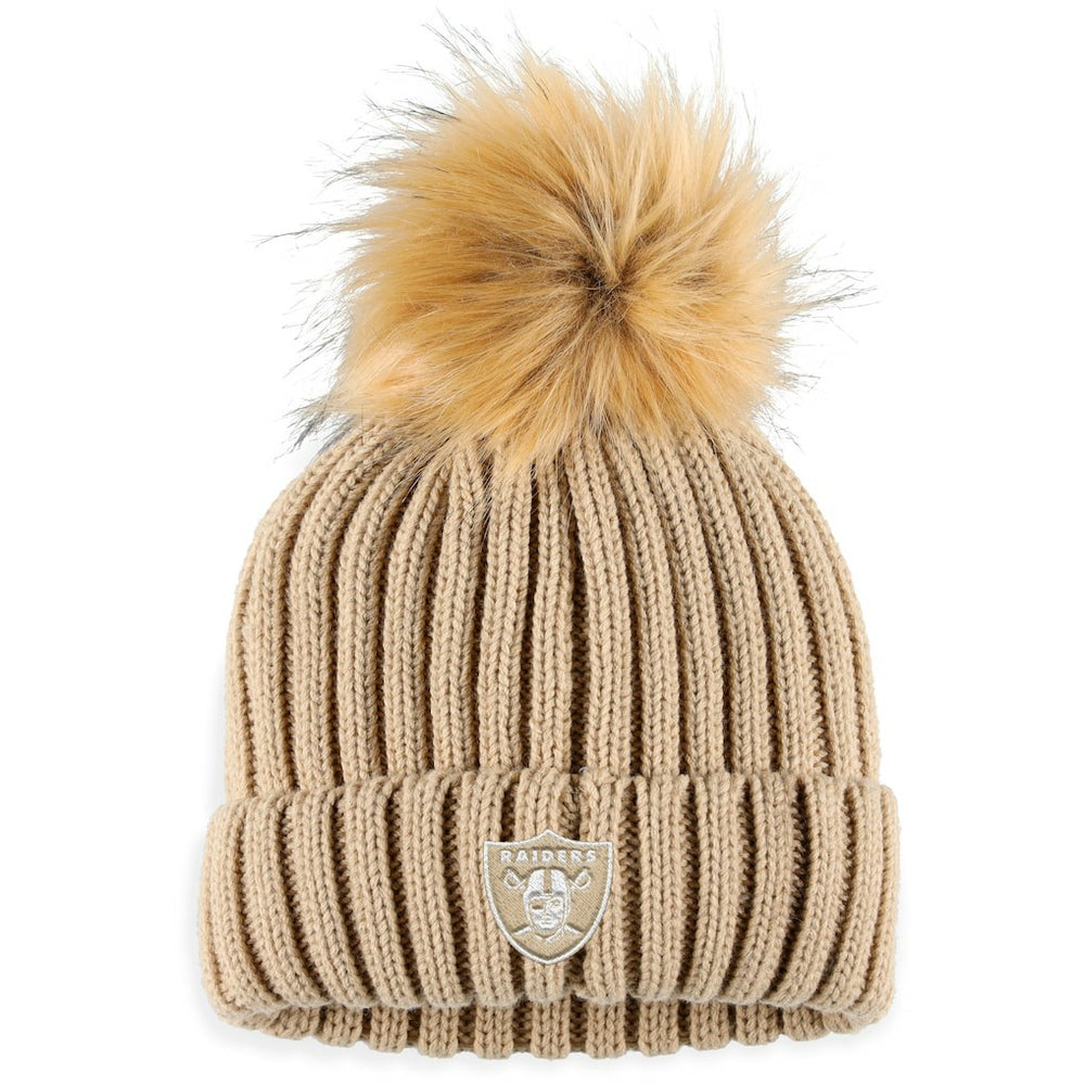 Las Vegas Raiders WEAR by Erin Andrews Women's Neutral Cuffed Knit Hat with Pom - Natural - NFL