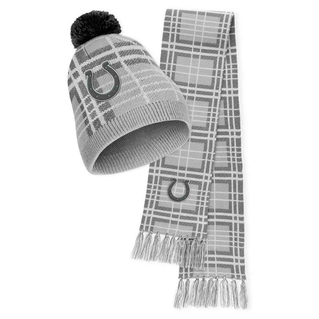 Indianapolis Colts WEAR by Erin Andrews Women's Plaid Knit Hat with Pom & Scarf Set - NFL