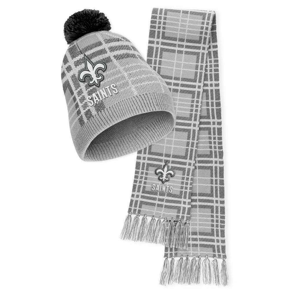 New Orleans Saints WEAR by Erin Andrews Women's Plaid Knit Hat with Pom & Scarf Set - NFL