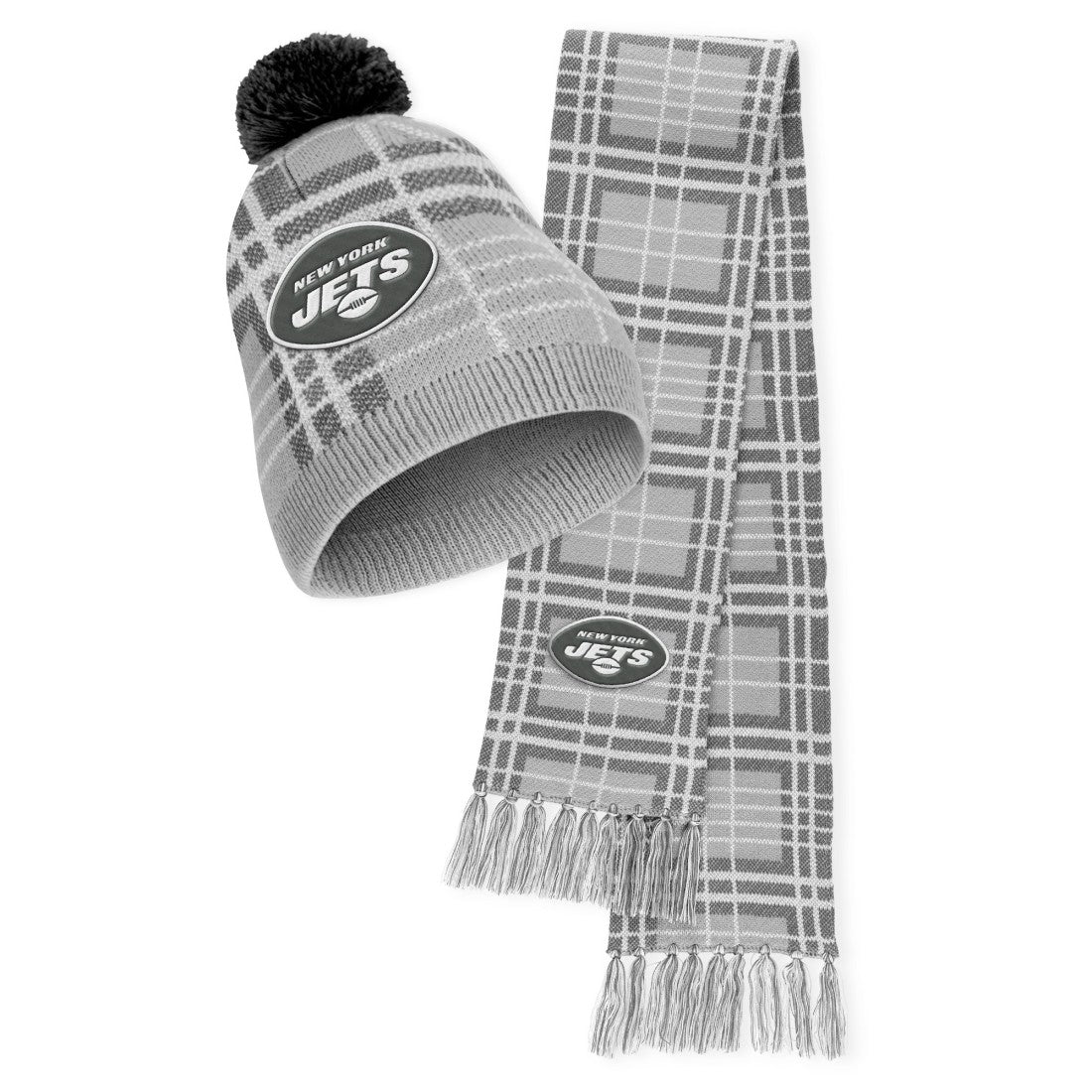 New York Jets WEAR by Erin Andrews Women's Plaid Knit Hat with Pom & Scarf Set - NFL