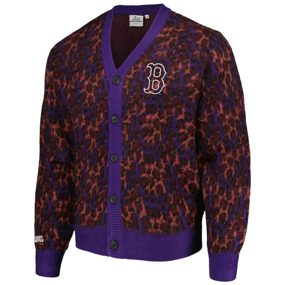 Boston Red Sox PLEASURES Cheetah Cardigan Button-Up Sweater for sale