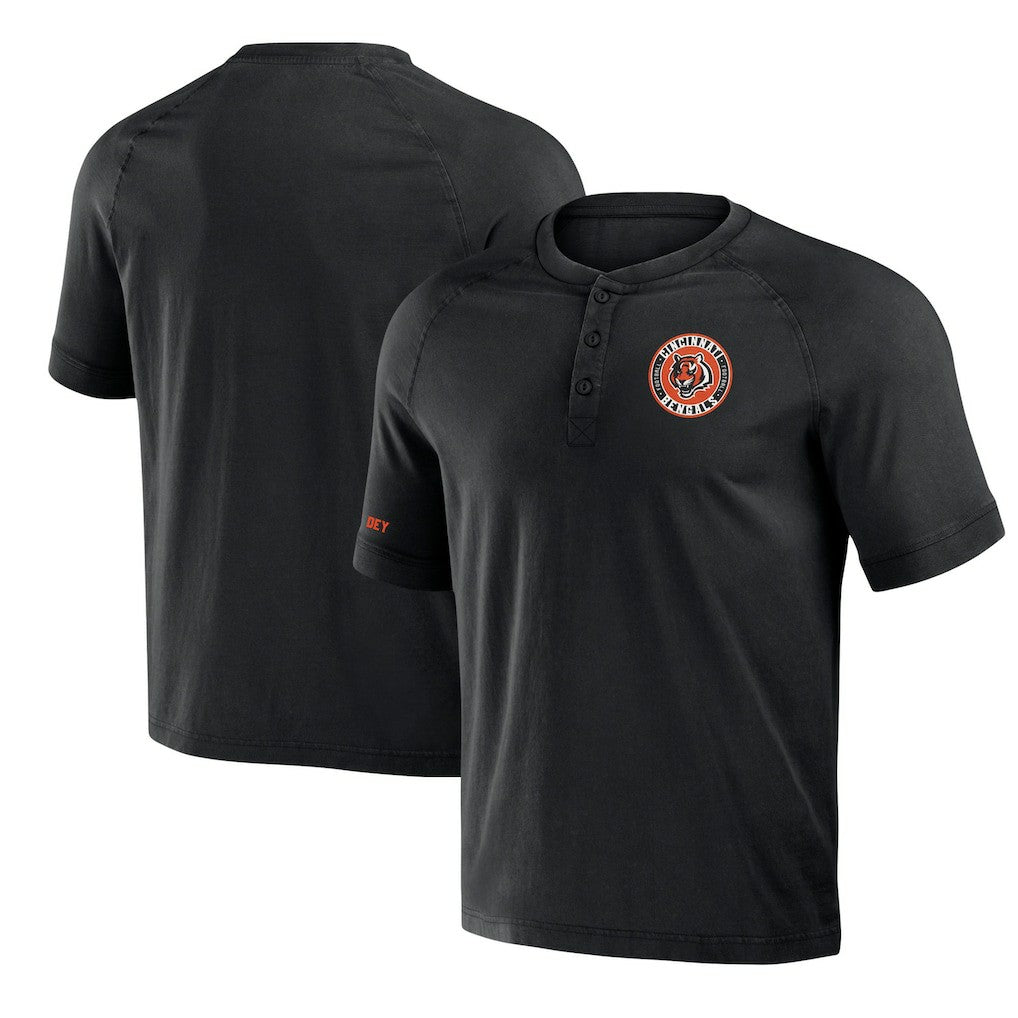 Cincinnati Bengals NFL x Darius Rucker Collection Washed Raglan Henley T-Shirt - Black - Fanatics