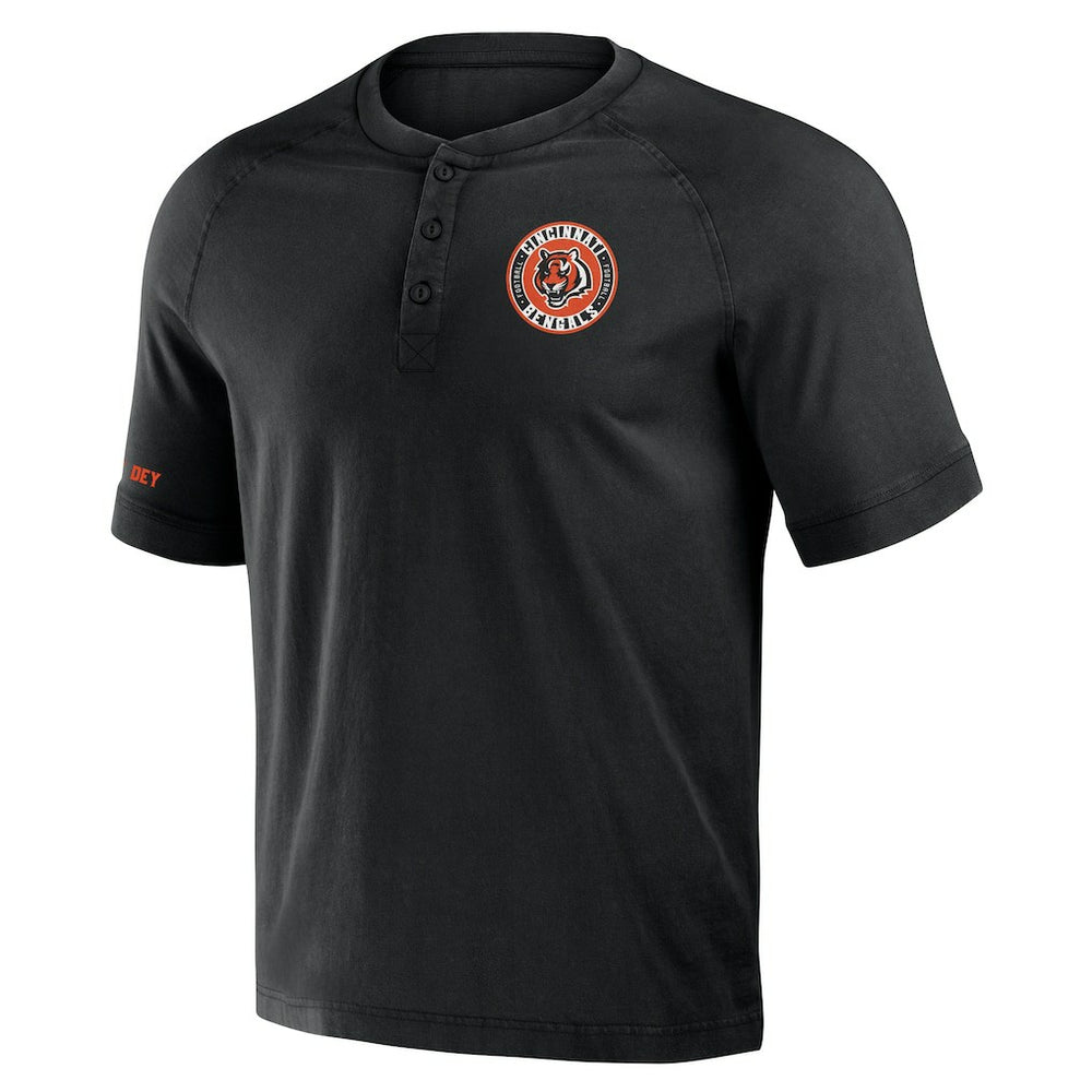 Cincinnati Bengals NFL x Darius Rucker Collection Washed Raglan Henley T-Shirt - Black - Fanatics