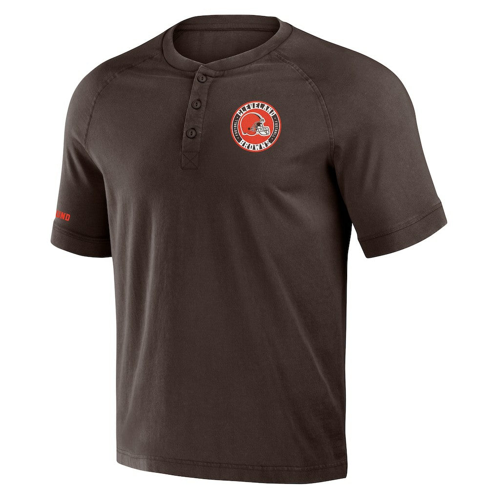 Cleveland Browns NFL x Darius Rucker Collection Washed Raglan Henley T-Shirt - Brown - Fanatics