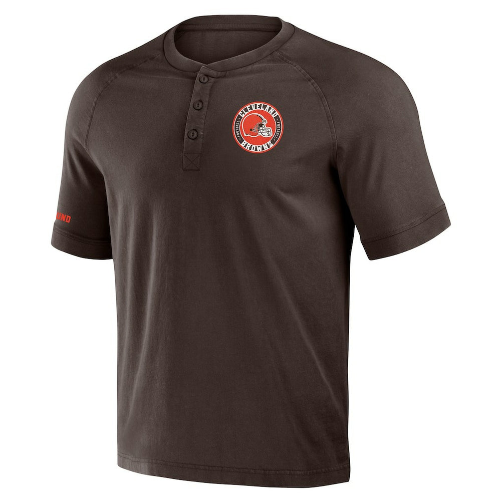 Cleveland Browns NFL x Darius Rucker Collection Washed Raglan Henley T-Shirt - Brown - Fanatics