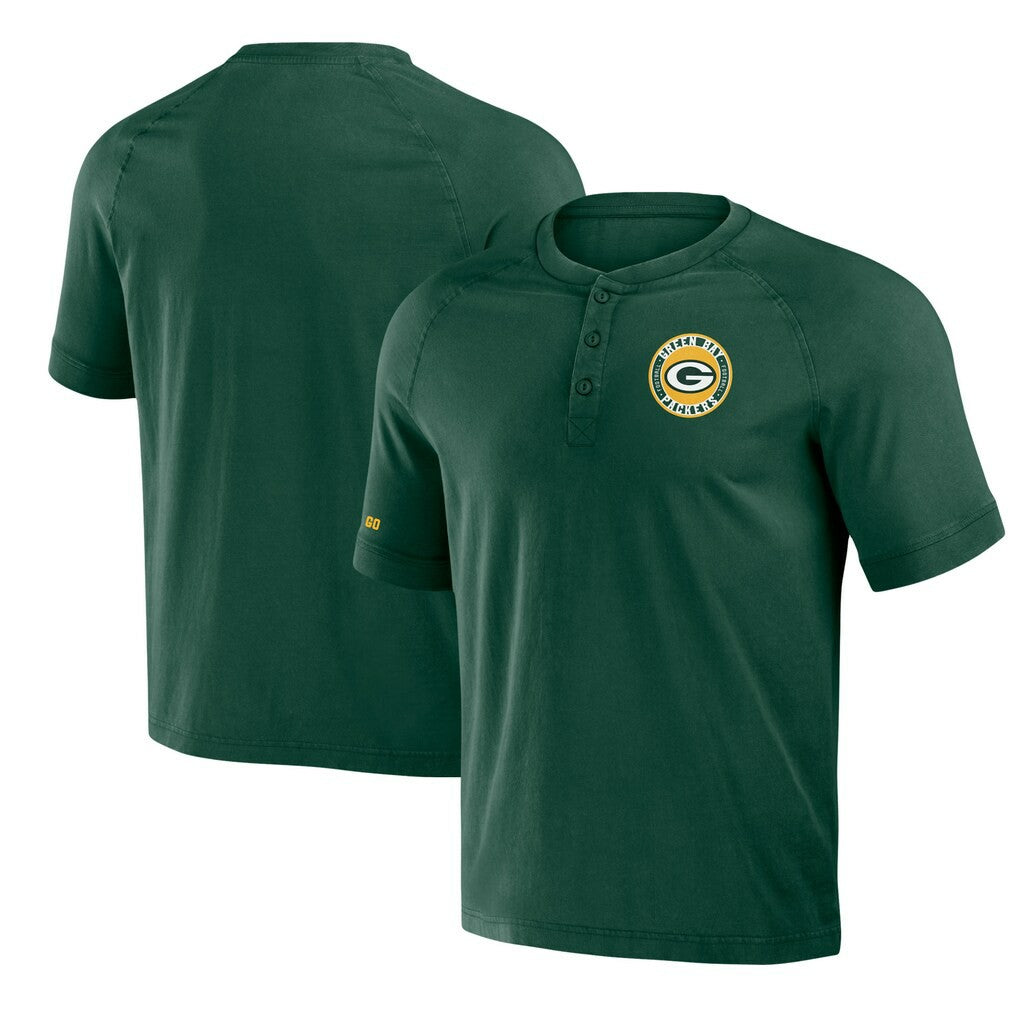 Green Bay Packers NFL x Darius Rucker Collection Washed Raglan Henley T-Shirt - Green - Fanatics