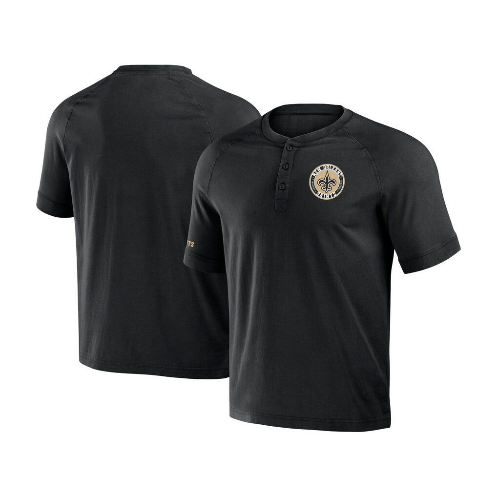 New Orleans Saints NFL x Darius Rucker Collection Washed Raglan Henley T-Shirt - Black - Fanatics