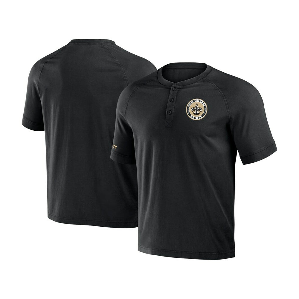 New Orleans Saints NFL x Darius Rucker Collection Washed Raglan Henley T-Shirt - Black - Fanatics