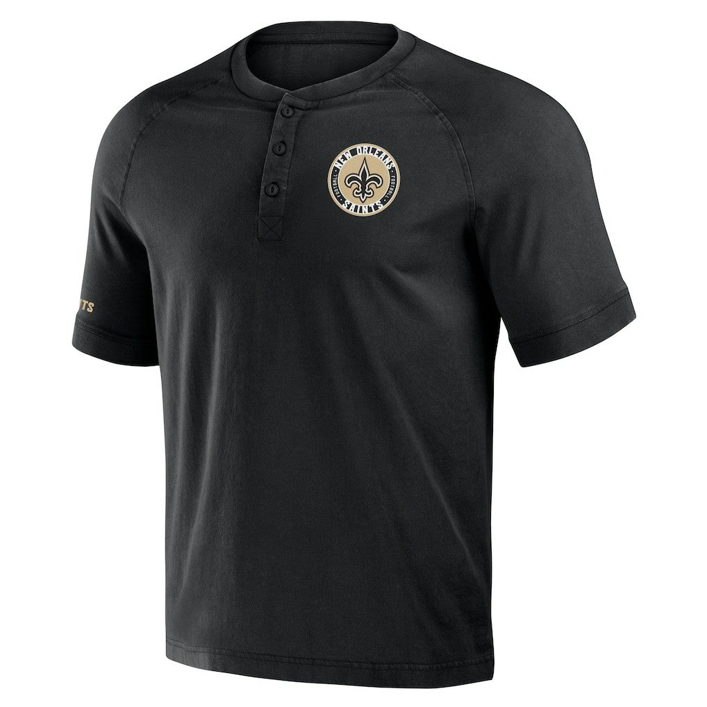 New Orleans Saints NFL x Darius Rucker Collection Washed Raglan Henley T-Shirt - Black - Fanatics