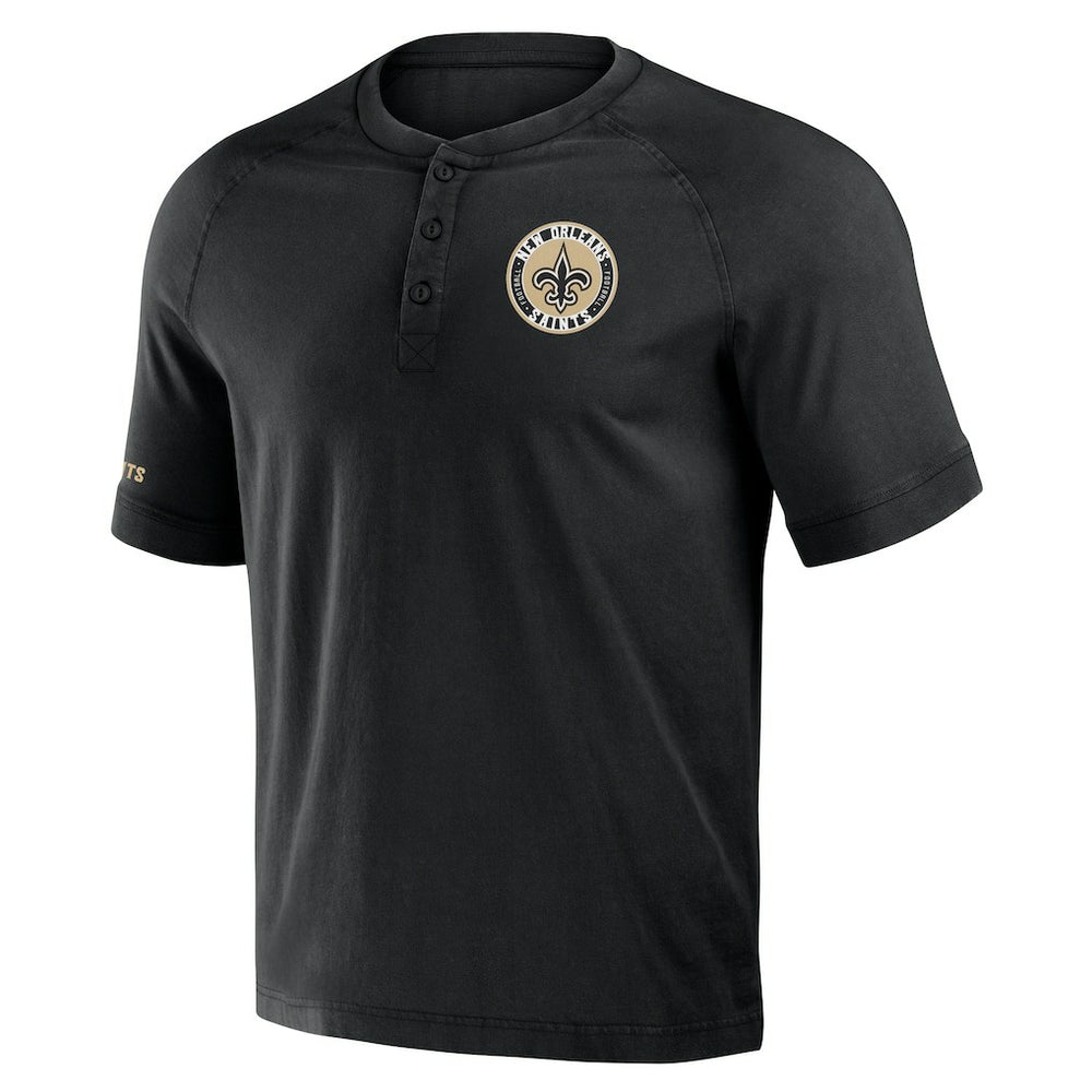 New Orleans Saints NFL x Darius Rucker Collection Washed Raglan Henley T-Shirt - Black - Fanatics