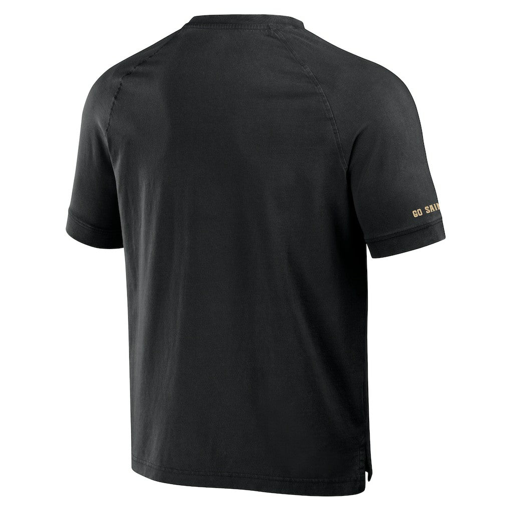 New Orleans Saints NFL x Darius Rucker Collection Washed Raglan Henley T-Shirt - Black - Fanatics