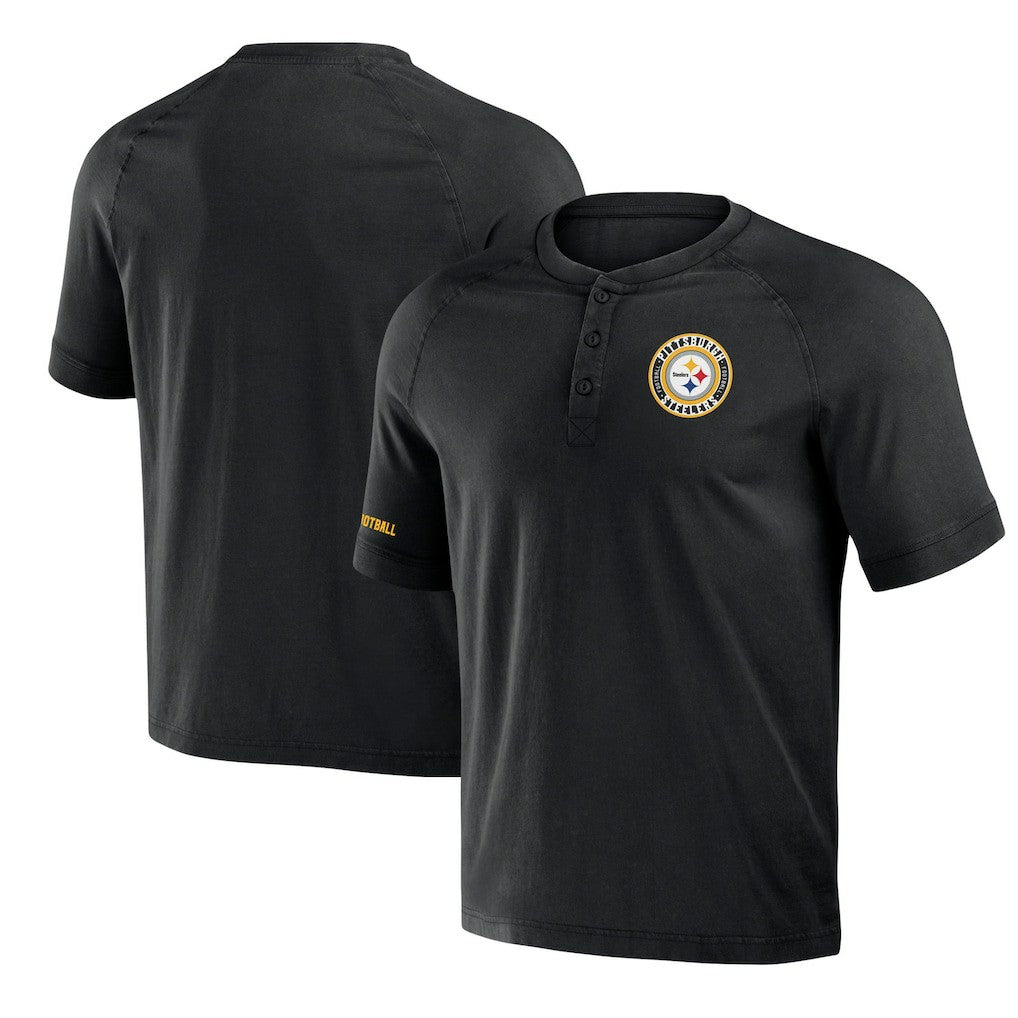 Pittsburgh Steelers NFL x Darius Rucker Collection Washed Raglan Henley T-Shirt - Black - Fanatics