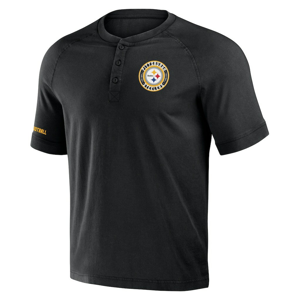 Pittsburgh Steelers NFL x Darius Rucker Collection Washed Raglan Henley T-Shirt - Black - Fanatics