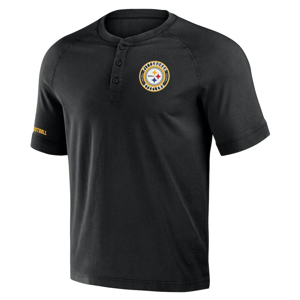 Pittsburgh Steelers NFL x Darius Rucker Collection Washed Raglan Henley T-Shirt - Black - Fanatics