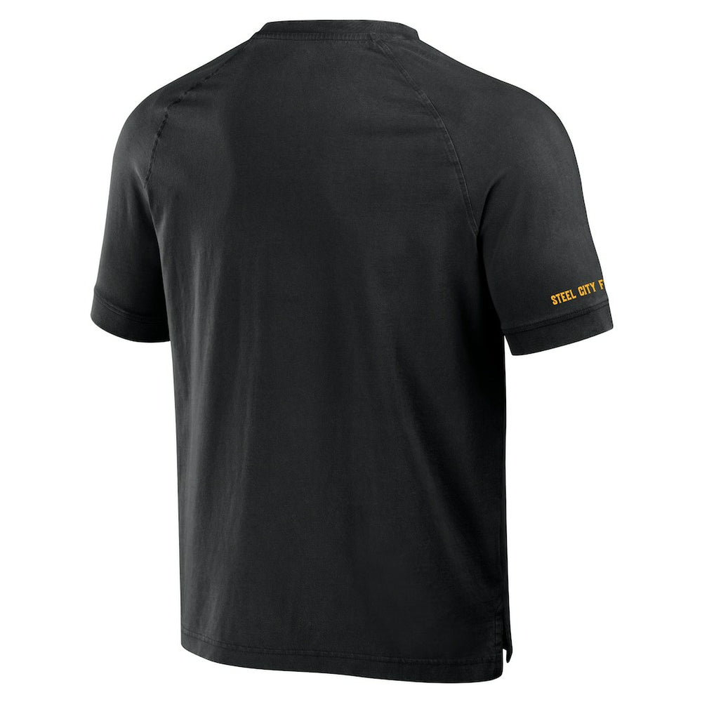 Pittsburgh Steelers NFL x Darius Rucker Collection Washed Raglan Henley T-Shirt - Black - Fanatics