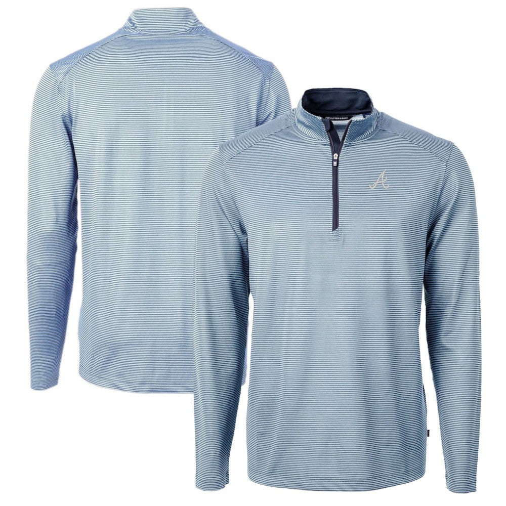 Atlanta Braves Cutter & Buck Virtue Eco Pique Micro Stripe Recycled Quarter-Zip Pullover Top Outlet