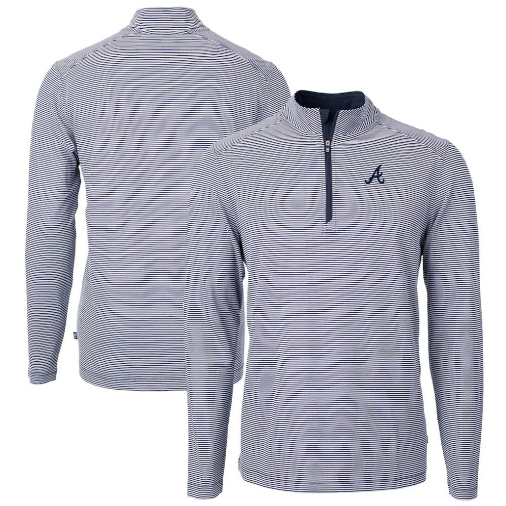 Atlanta Braves Cutter & Buck Virtue Eco Pique Micro Stripe Recycled Quarter-Zip Pullover Top Online