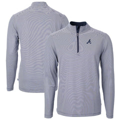Atlanta Braves Cutter & Buck Virtue Eco Pique Micro Stripe Recycled Quarter-Zip Pullover Top Online