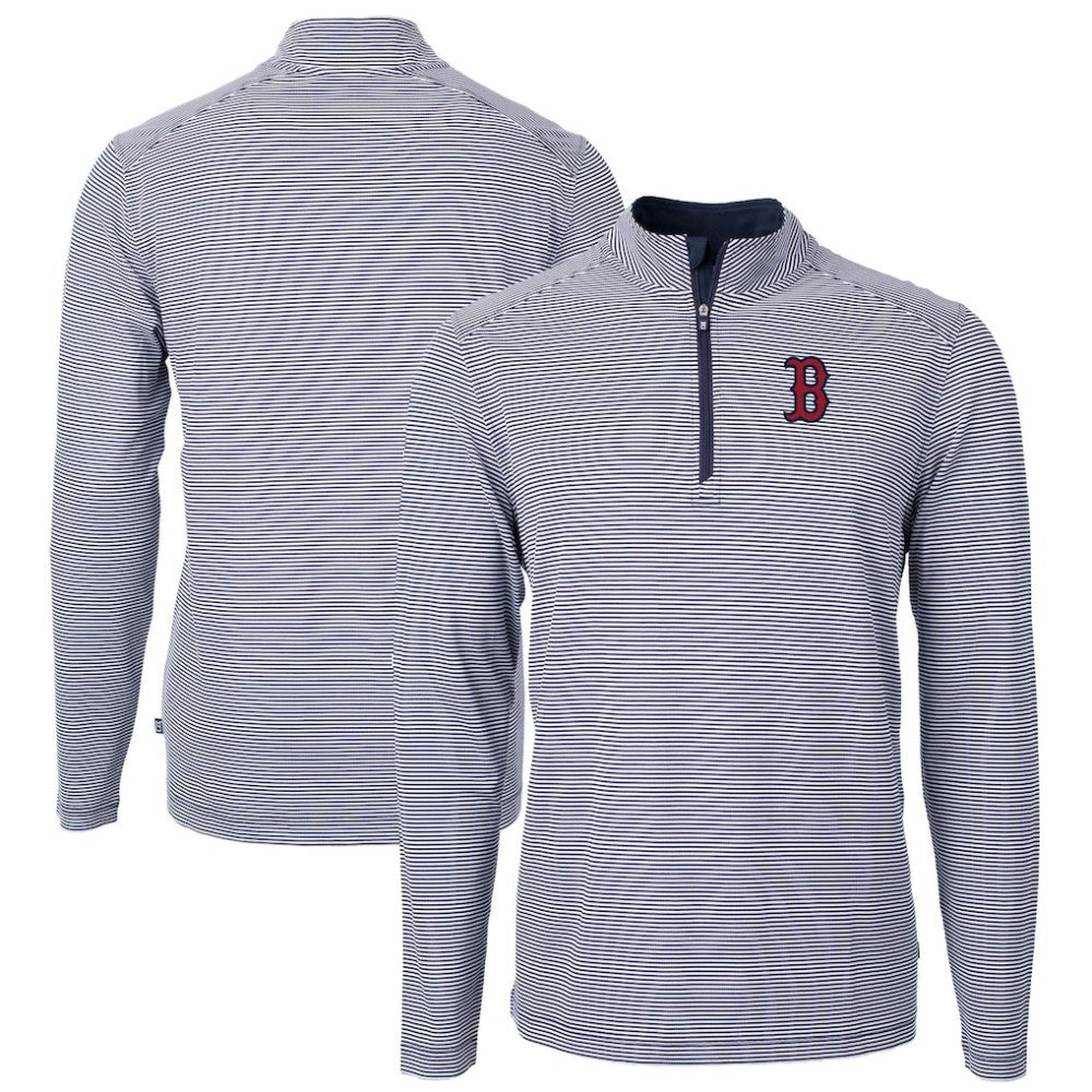 Boston Red Sox Cutter & Buck Virtue Eco Pique Micro Stripe Recycled Quarter-Zip Pullover Top Sale