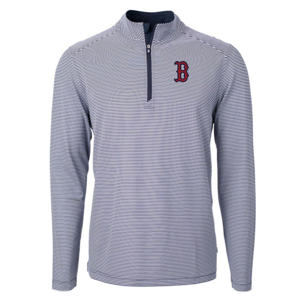 Boston Red Sox Cutter & Buck Virtue Eco Pique Micro Stripe Recycled Quarter-Zip Pullover Top Sale