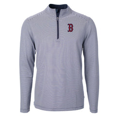 Boston Red Sox Cutter & Buck Virtue Eco Pique Micro Stripe Recycled Quarter-Zip Pullover Top Sale