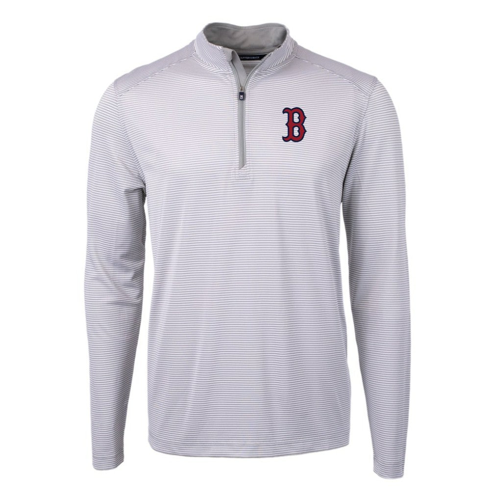Boston Red Sox Cutter & Buck Virtue Eco Pique Micro Stripe Recycled Quarter-Zip Pullover Top for sale