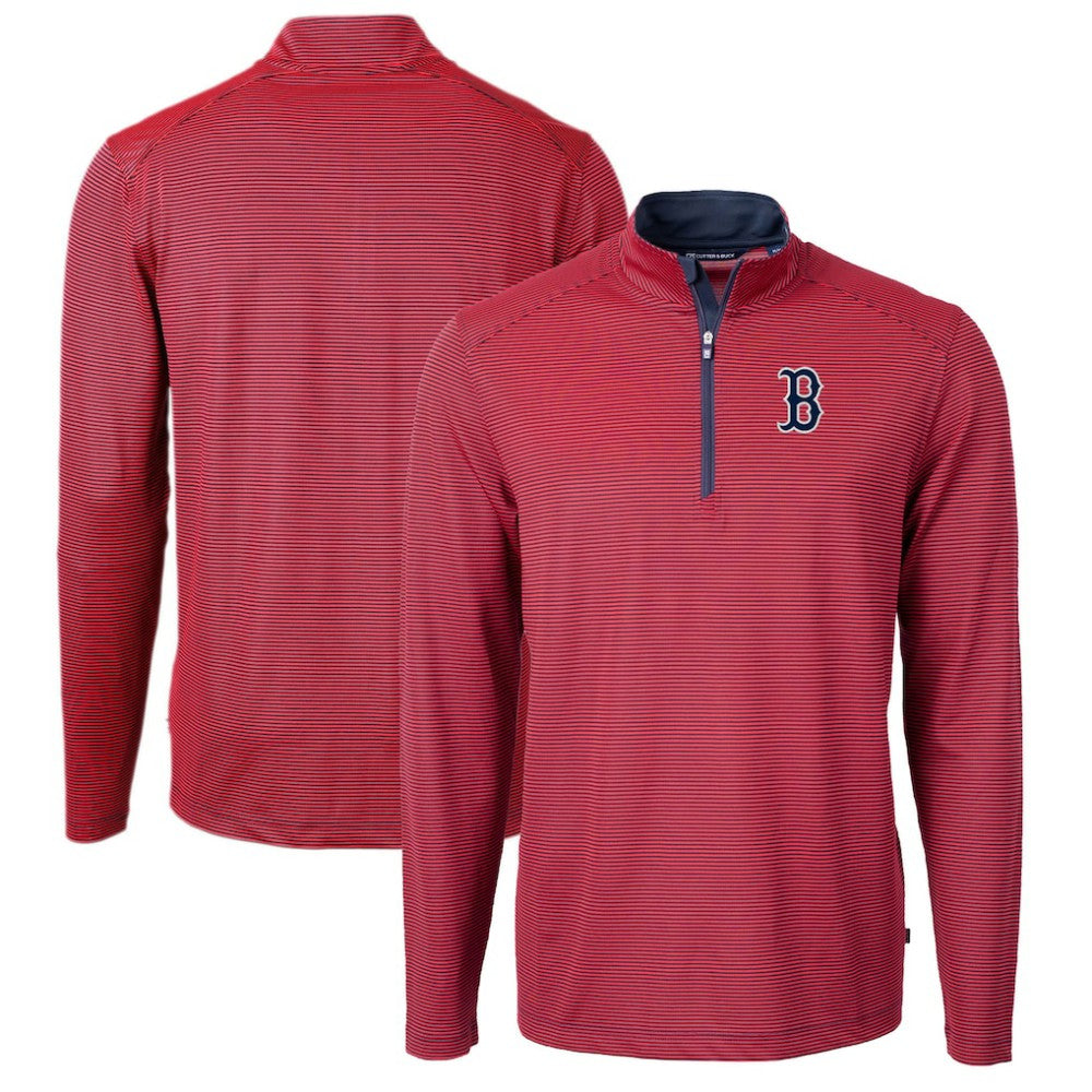 Boston Red Sox Cutter & Buck Virtue Eco Pique Micro Stripe Recycled Quarter-Zip Pullover Top Sale