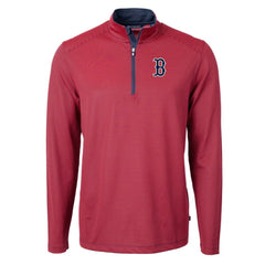 Boston Red Sox Cutter & Buck Virtue Eco Pique Micro Stripe Recycled Quarter-Zip Pullover Top Sale