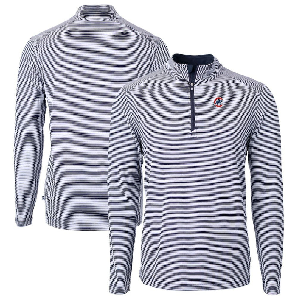 Chicago Cubs Cutter & Buck Virtue Eco Pique Micro Stripe Recycled Quarter-Zip Pullover Top Outlet