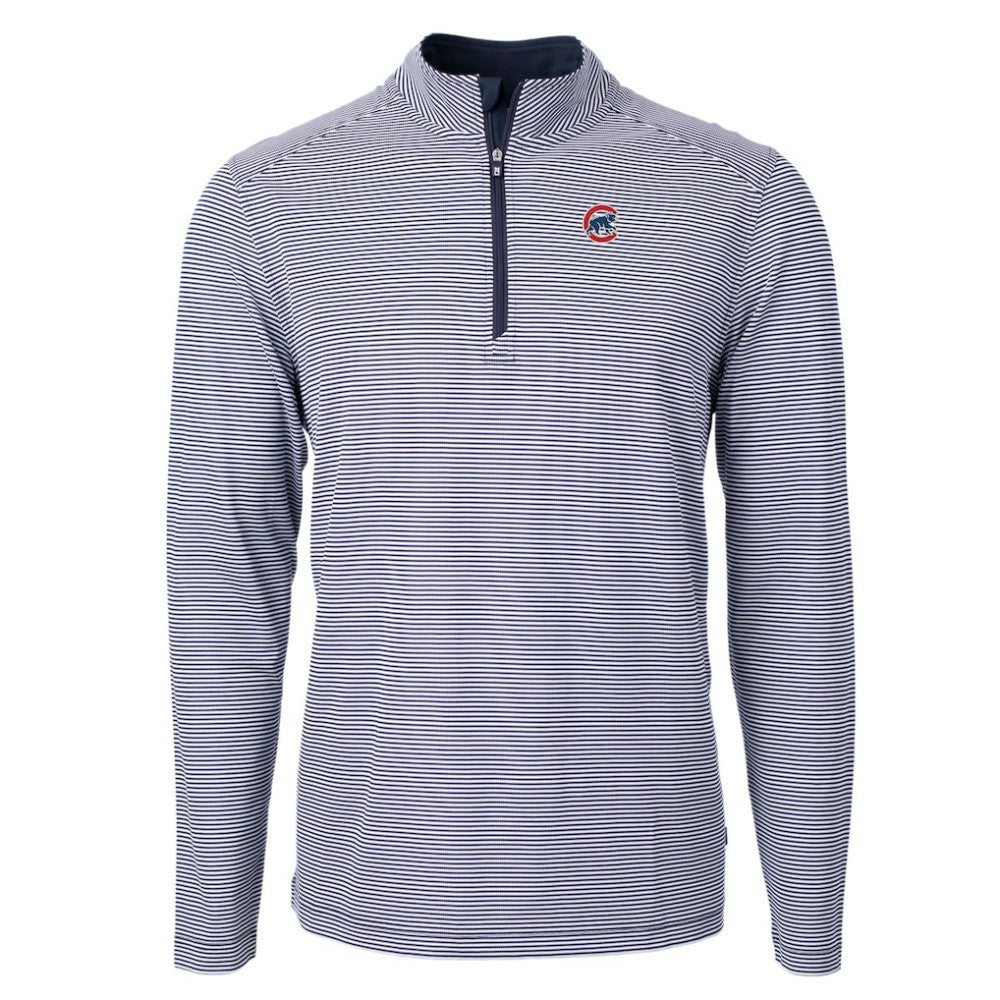 Chicago Cubs Cutter & Buck Virtue Eco Pique Micro Stripe Recycled Quarter-Zip Pullover Top Outlet